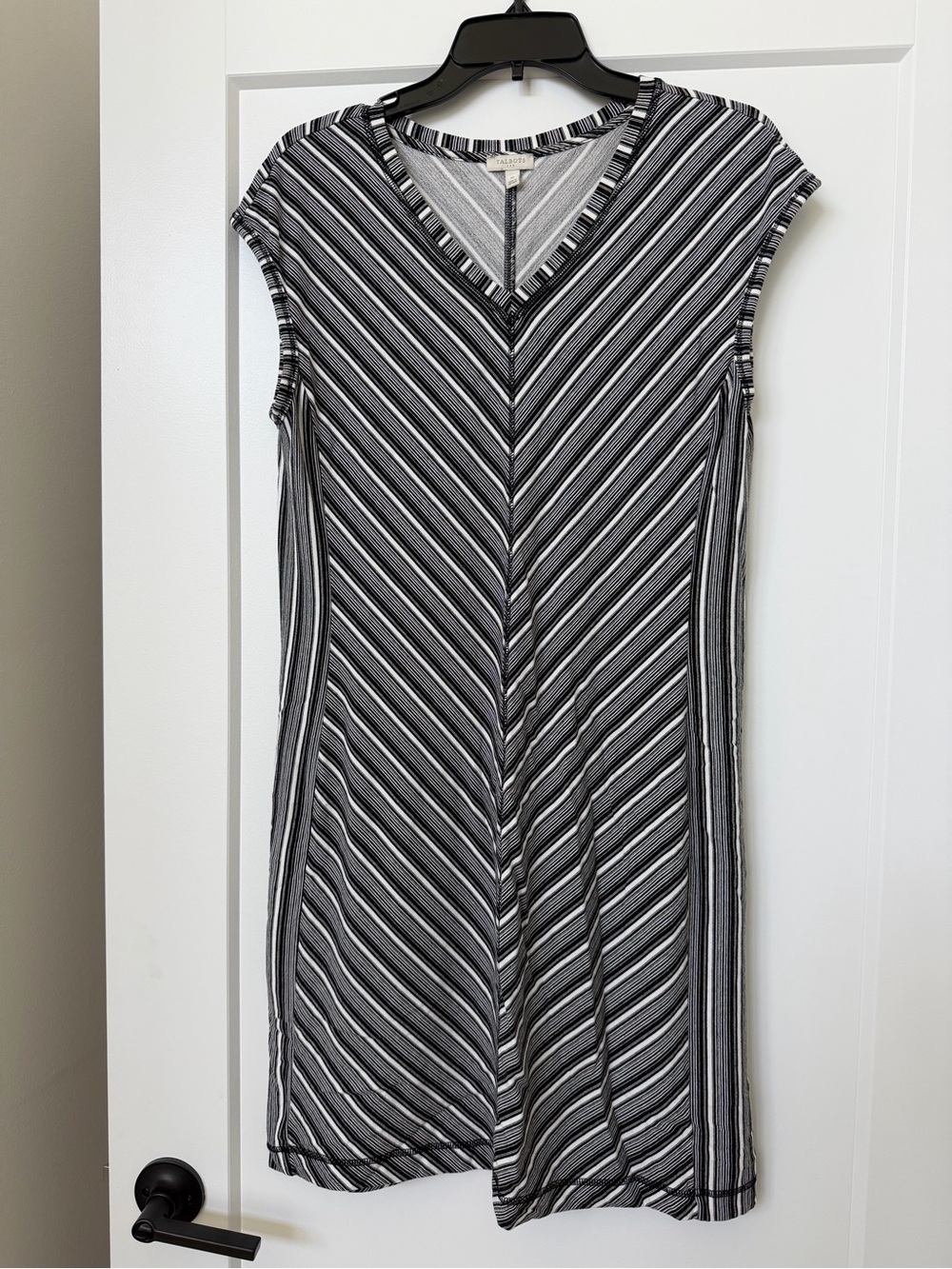 Talbots Black & White Striped V-Neck Midi Dress